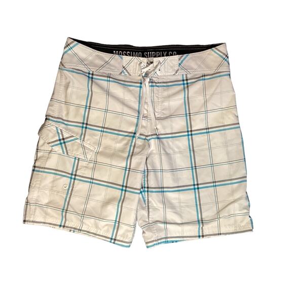 Mossimo Supply Co. Men’s Swim suit Size 36 Color White, Blue , Gray plaid - Picture 1 of 5